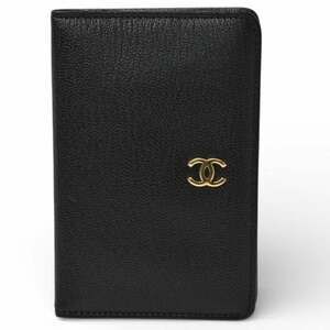 CHANEL Card Case Address Book Cover Coco Mark Leather Black